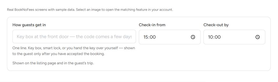 Interface do BookNoFees: Check-in e check-out