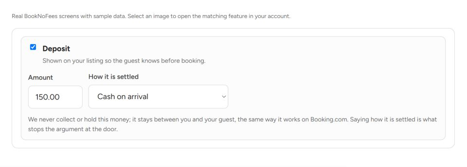 Interface do BookNoFees: Caução