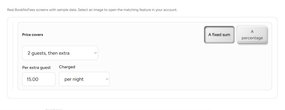Interface do BookNoFees: Hóspedes incluídos e pessoas adicionais