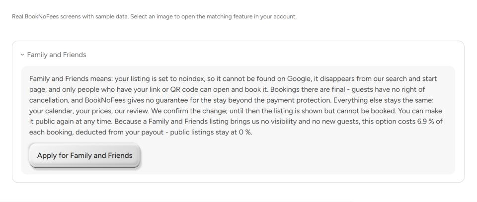 Interface do BookNoFees: Solicitar a ajuda de familiares e amigos