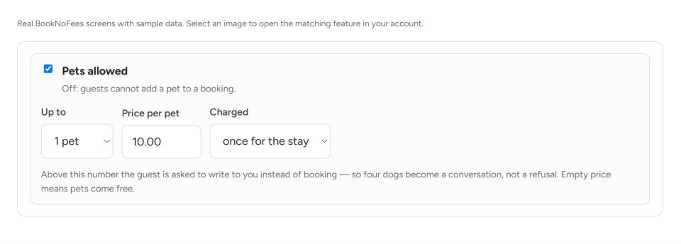 Interface do BookNoFees: Animais de estimação